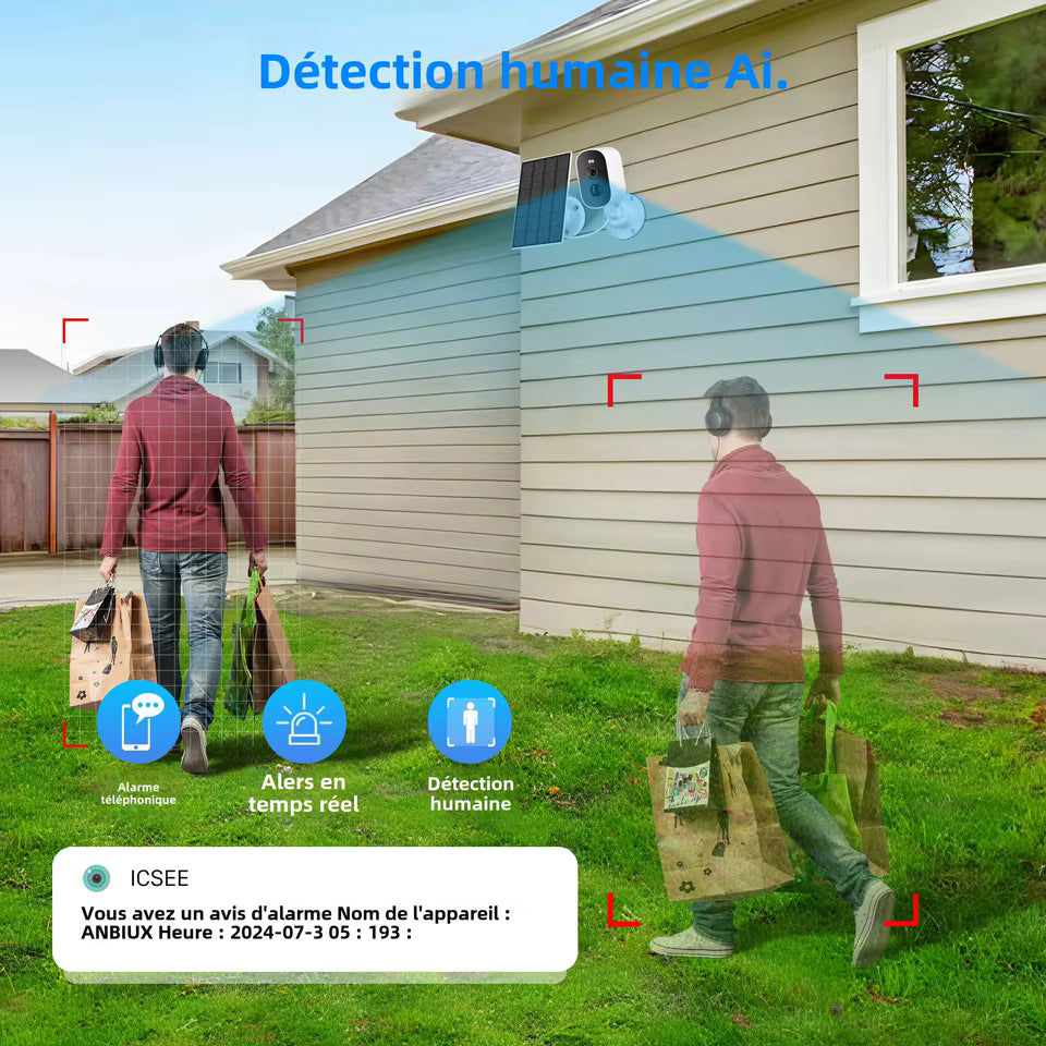 Caméra intelligente solaire connecté Wi-Fi 4MP 2K – Sécurité extérieure sans fil