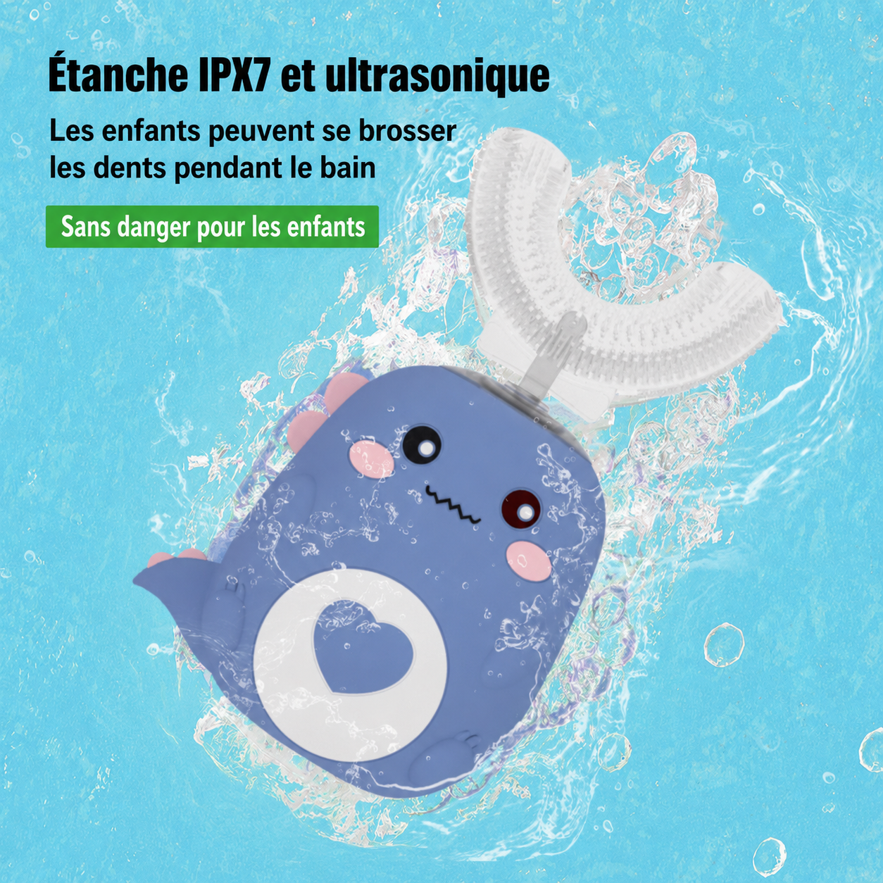 Brosse à dents électrique sonique 360° en U pour enfants