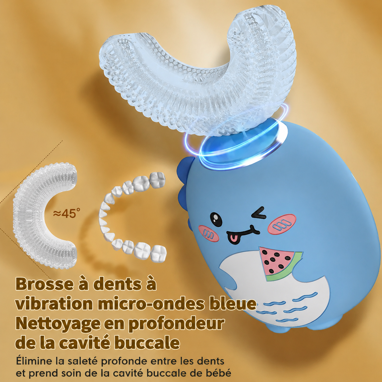 Brosse à dents électrique sonique 360° en U pour enfants