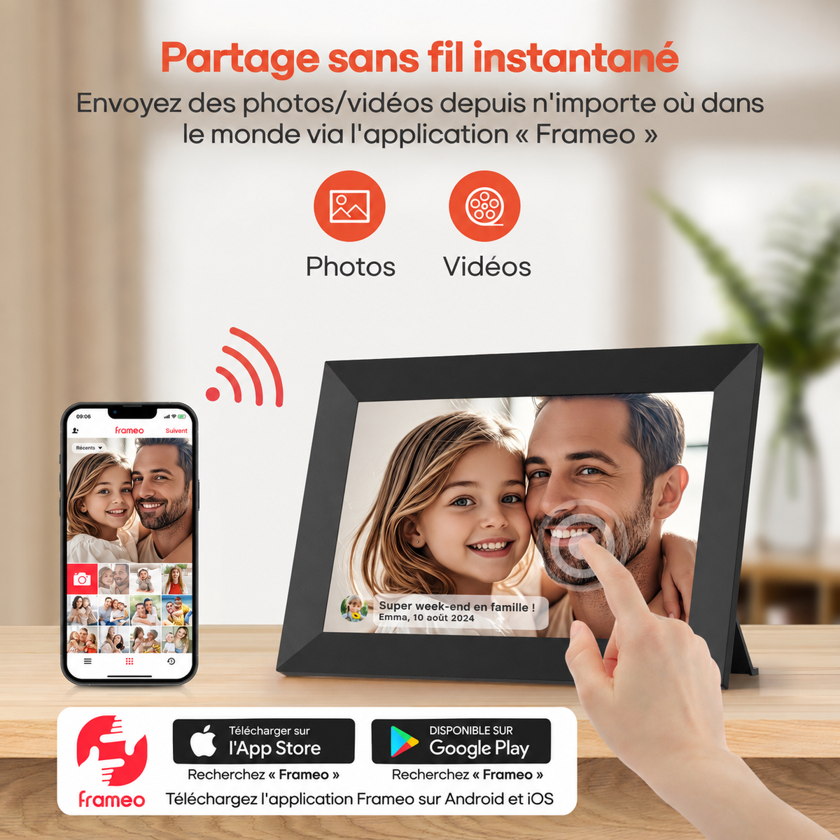 Cadre Photo Numérique Wi-Fi 10,1" Écran Tactile HD IPS – Partagez Vos Souvenirs en Direct