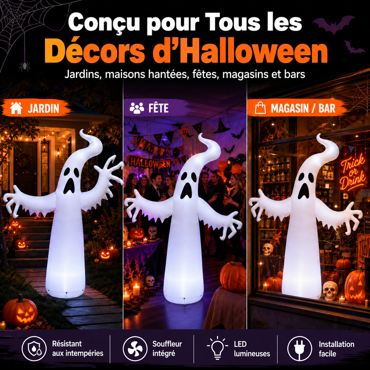 Fantôme Gonflable LED d’Halloween – Décoration Extérieure