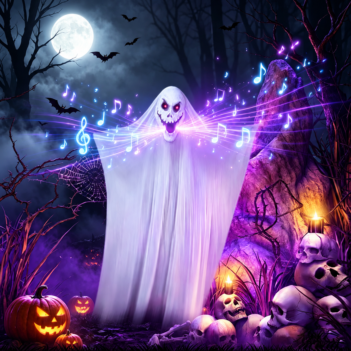 Fantôme Suspendu Halloween 3,3 m – Yeux LED Activés par le Son