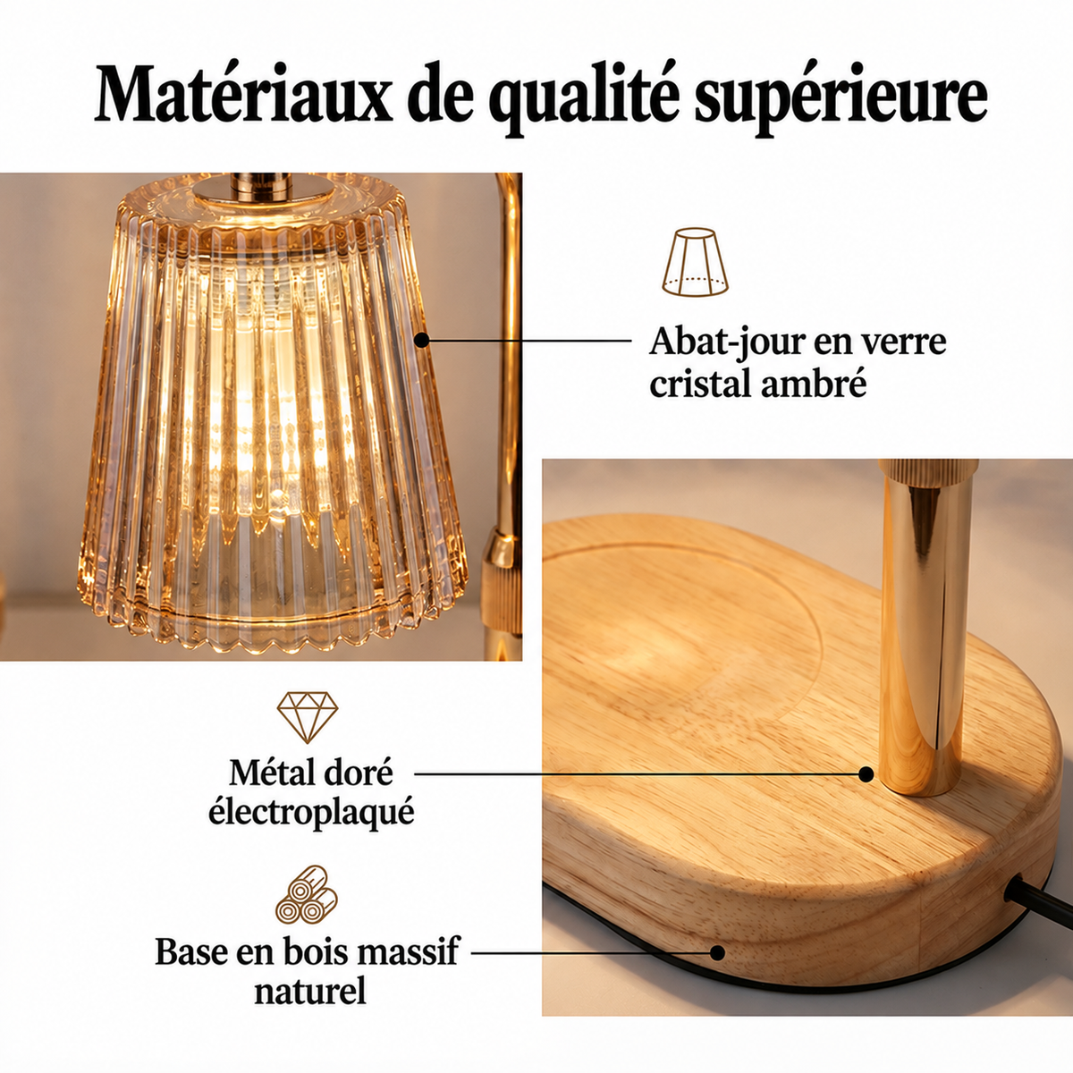Lampe Chauffe-Bougie 50 W avec Minuterie et Intensité Variable