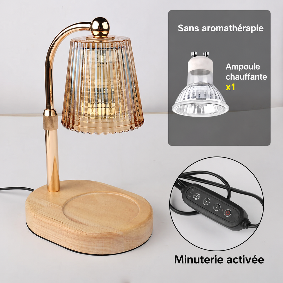 Lampe Chauffe-Bougie 50 W avec Minuterie et Intensité Variable