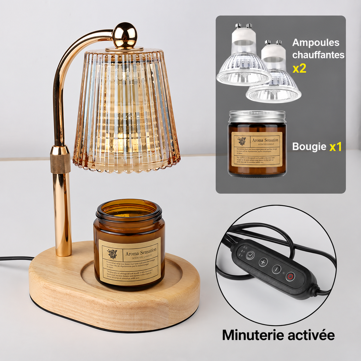 Lampe Chauffe-Bougie 50 W avec Minuterie et Intensité Variable