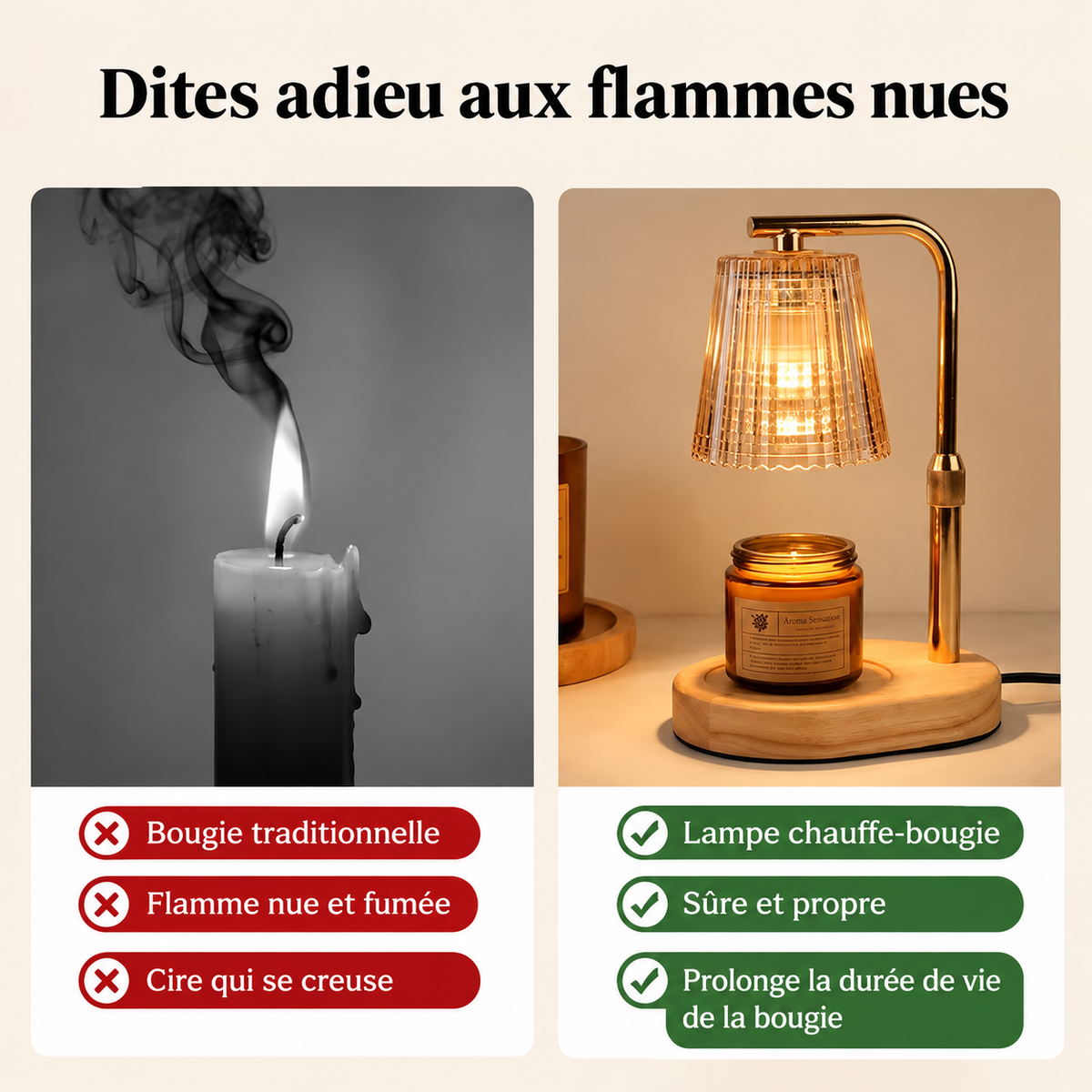 Lampe Chauffe-Bougie 50 W avec Minuterie et Intensité Variable