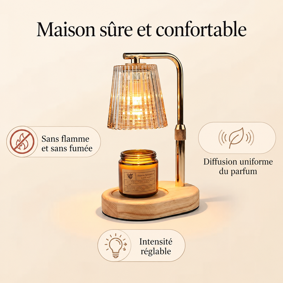 Lampe Chauffe-Bougie 50 W avec Minuterie et Intensité Variable