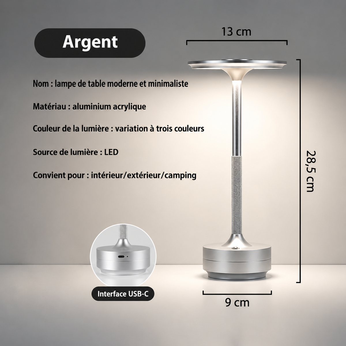 Lampe de Table Rechargeable Sans Fil – LED Tactile & Intensité Réglable