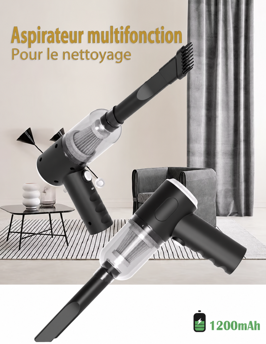 Mini Aspirateur Souffleur Sans Fil 2-en-1 – 9000 Pa, USB Rechargeable