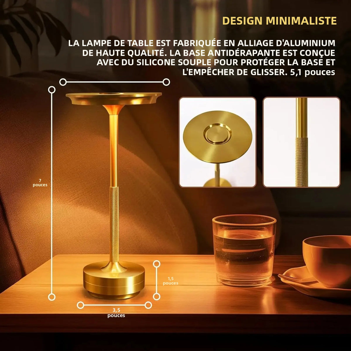 Lampe de Table Rechargeable Sans Fil – LED Tactile & Intensité Réglable