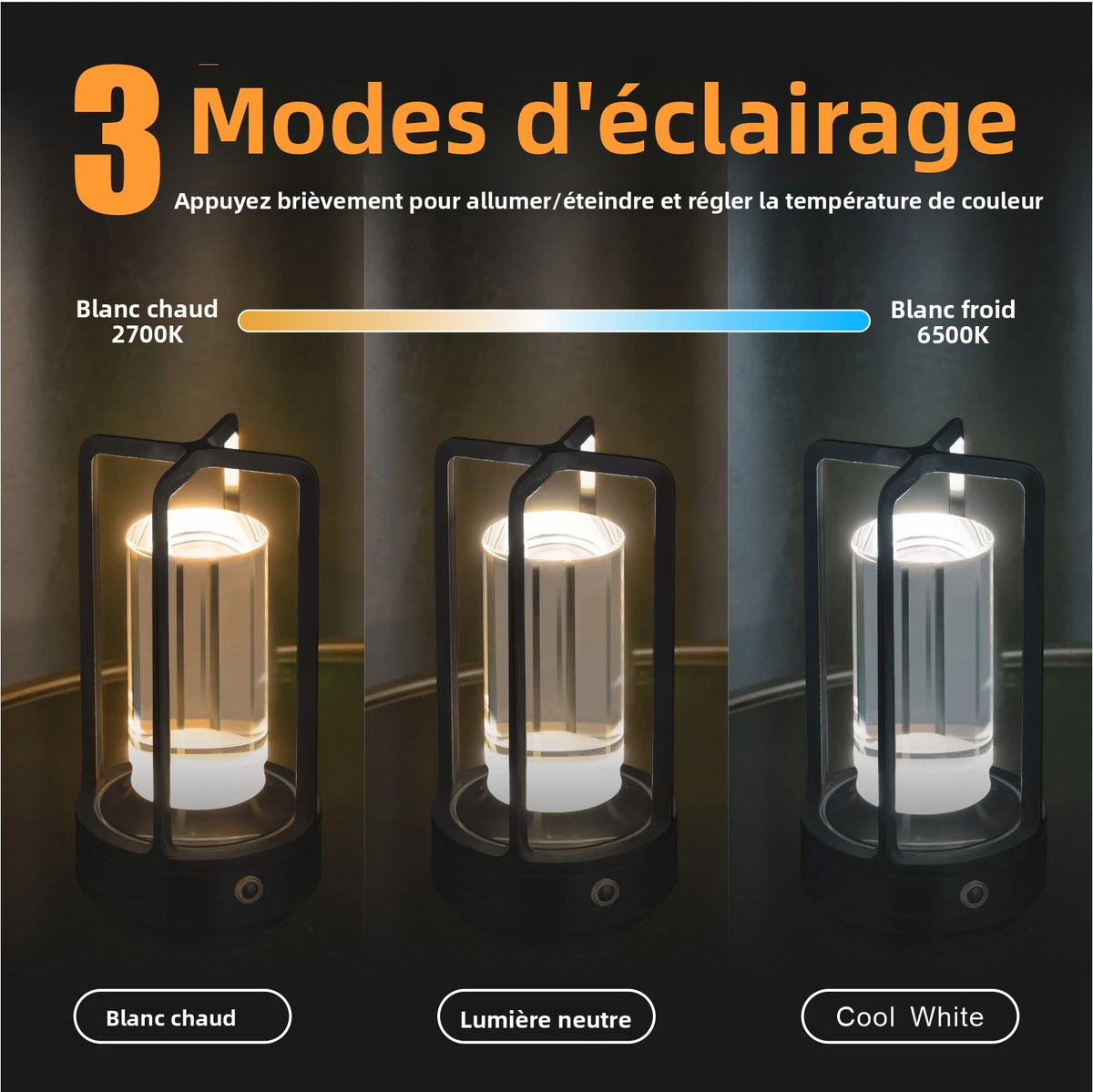 Lampe de Table Rechargeable Sans Fil – LED Tactile & Intensité Réglable