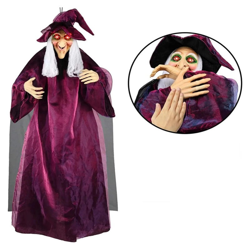 Sorcière Suspendue Animée Halloween – LED, Son & Capteur