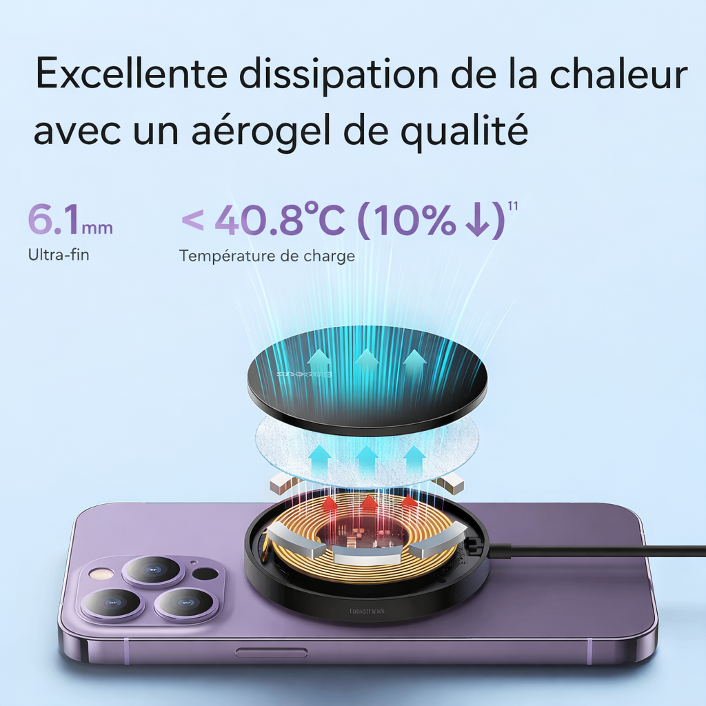 Baseus Qi2 15W – Chargeur sans fil magnétique Ultra rapide pour iPhone