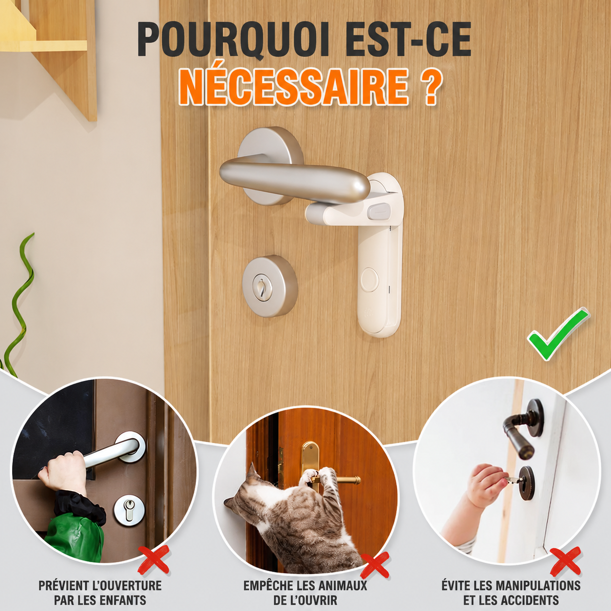 Verrou de poignée de porte pour la sécurité des bébés