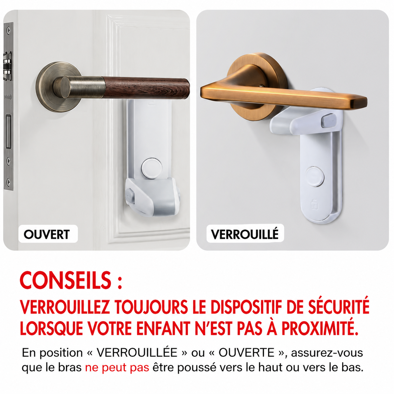 Verrou de poignée de porte pour la sécurité des bébés