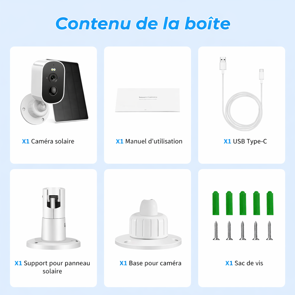 Caméra intelligente solaire connecté Wi-Fi 4MP 2K – Sécurité extérieure sans fil