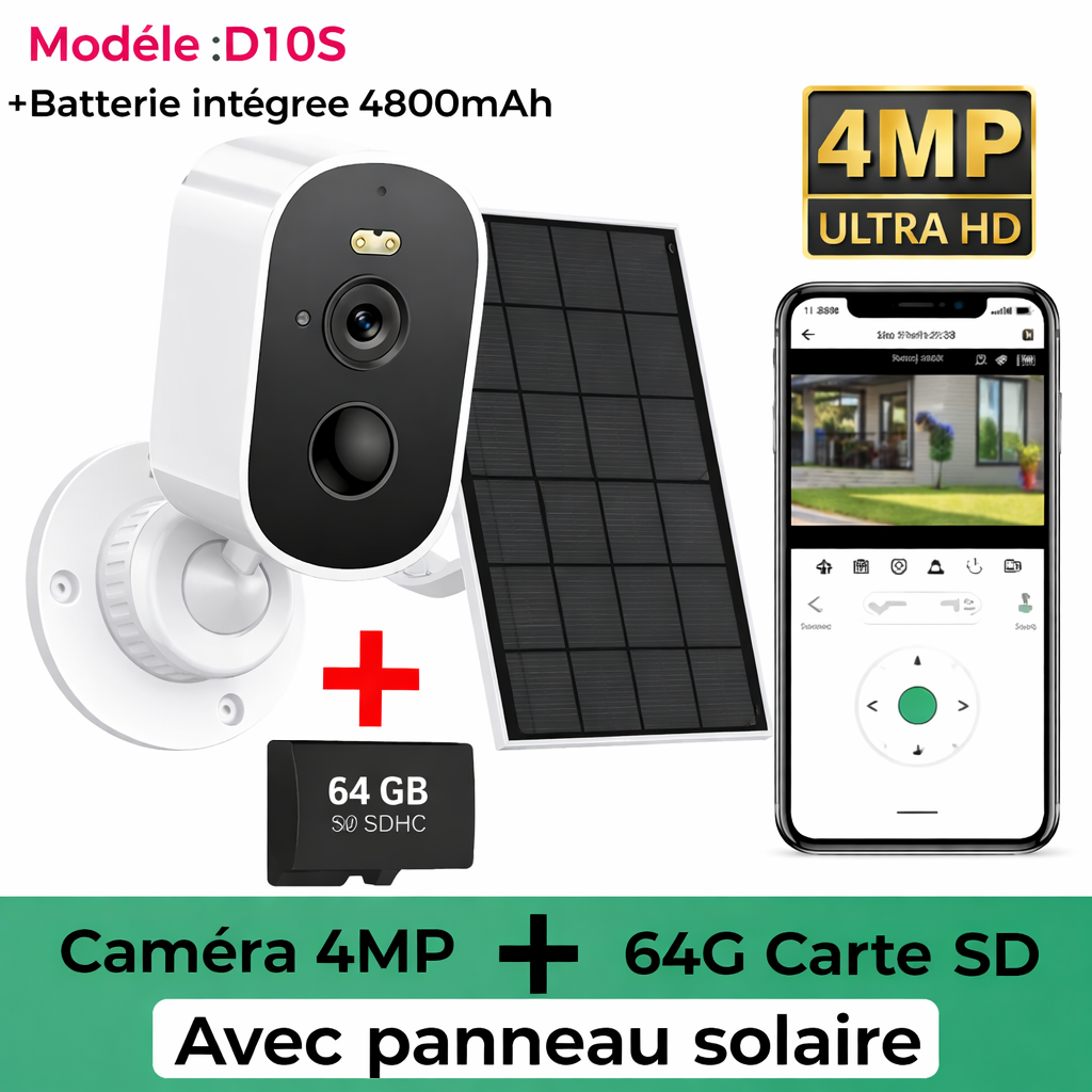 Caméra intelligente solaire connecté Wi-Fi 4MP 2K – Sécurité extérieure sans fil