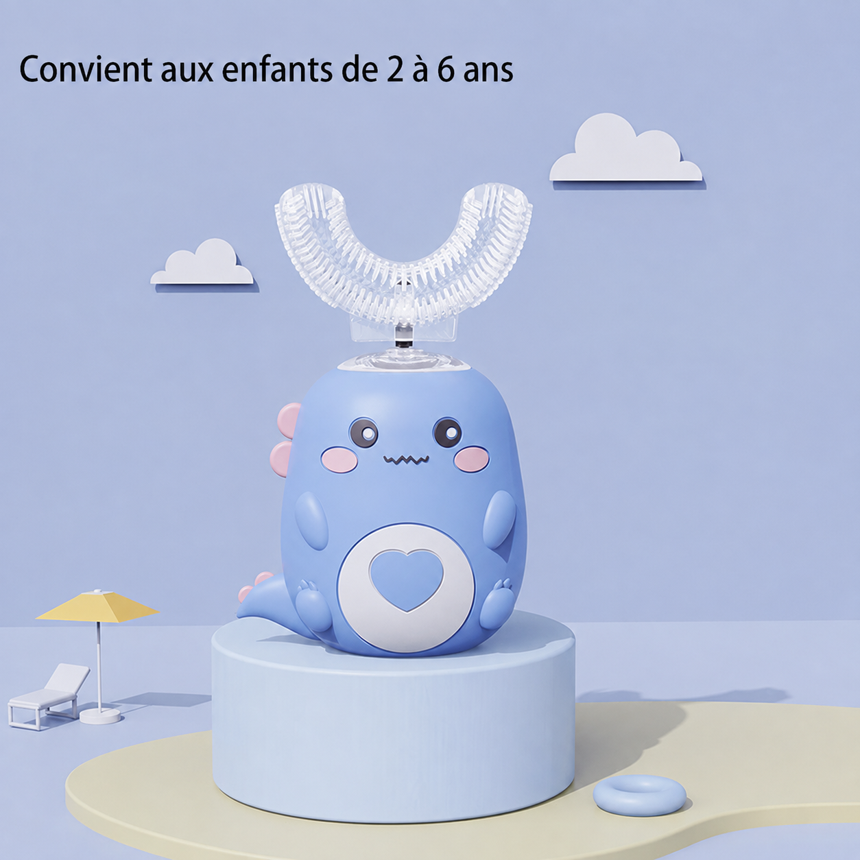 Brosse à dents électrique sonique 360° en U pour enfants