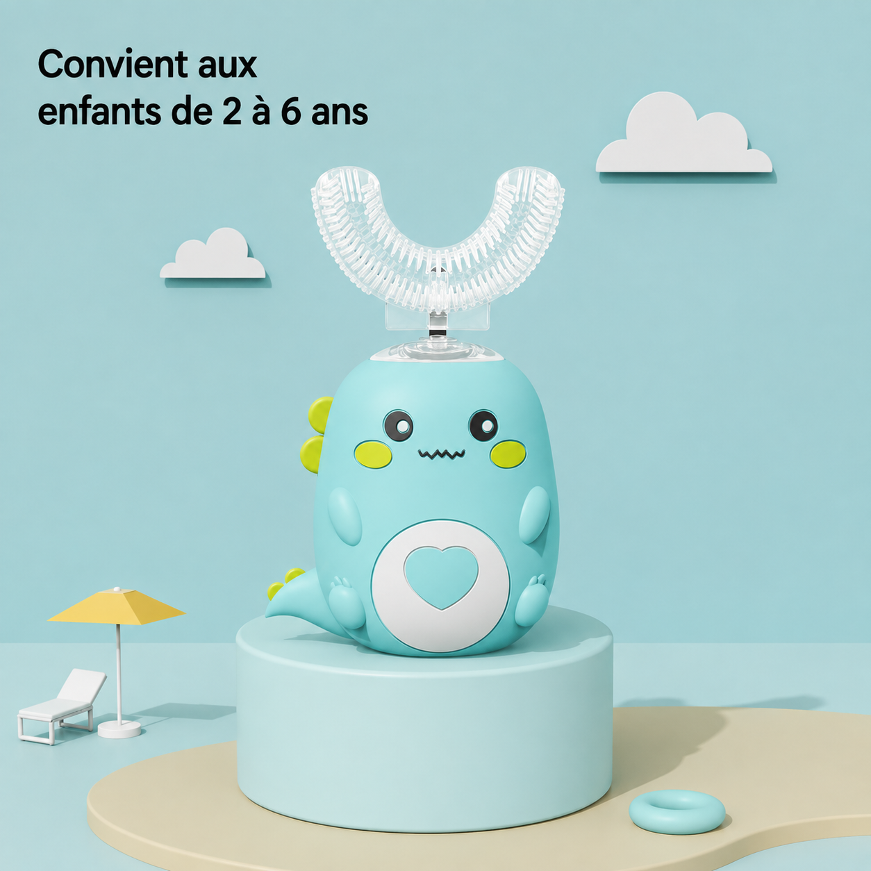 Brosse à dents électrique sonique 360° en U pour enfants