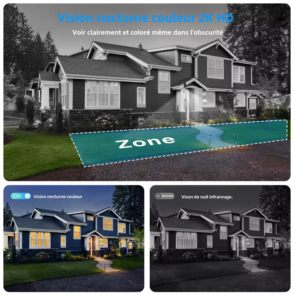 Caméra intelligente solaire connecté Wi-Fi 4MP 2K – Sécurité extérieure sans fil