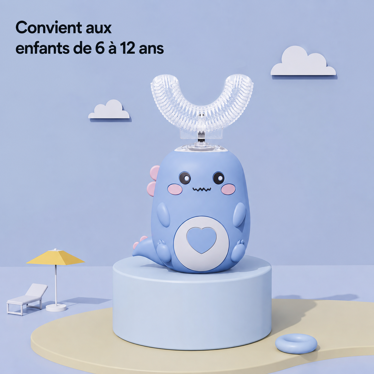 Brosse à dents électrique sonique 360° en U pour enfants