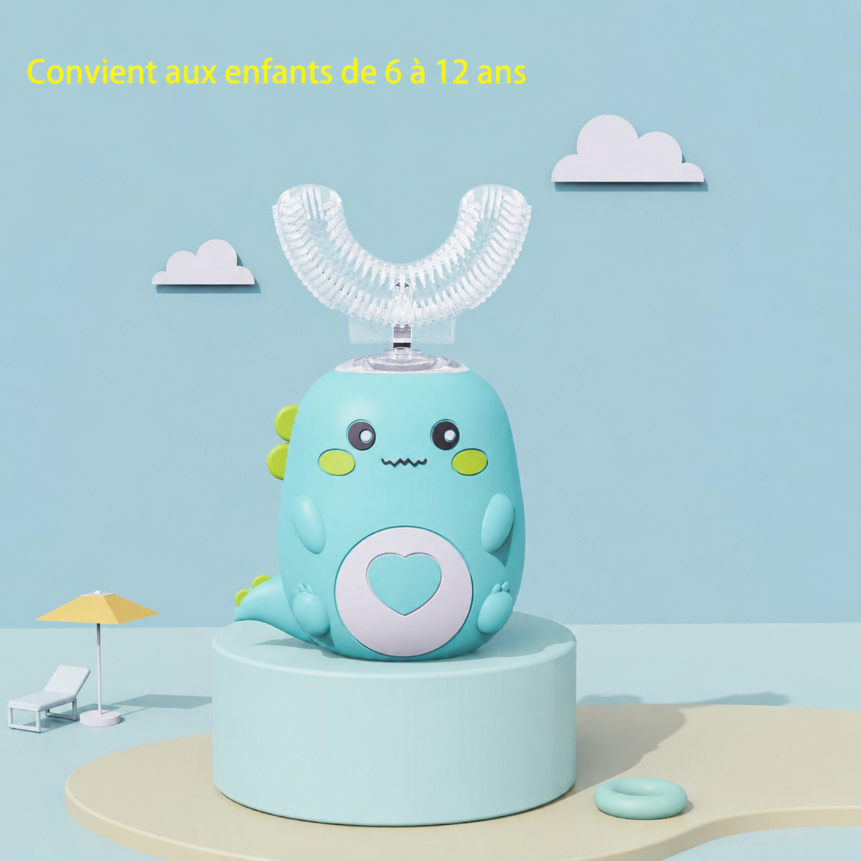 Brosse à dents électrique sonique 360° en U pour enfants