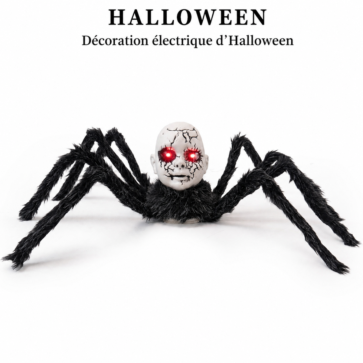 Araignée Animée Halloween 60 cm – Yeux LED & Effets Sonores