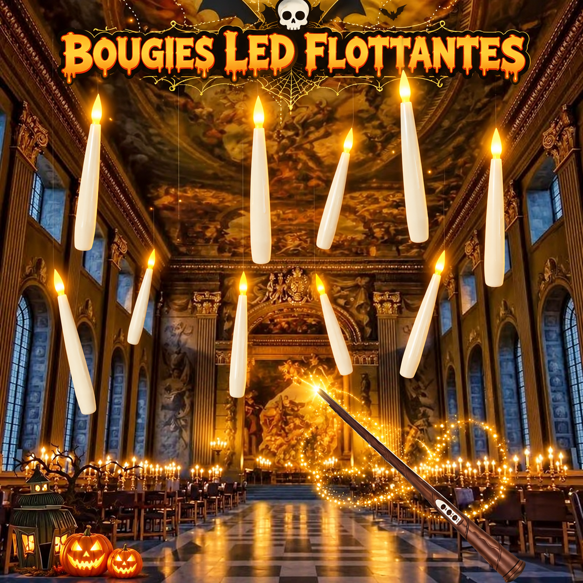 Bougies LED Flottantes avec Baguette Magique