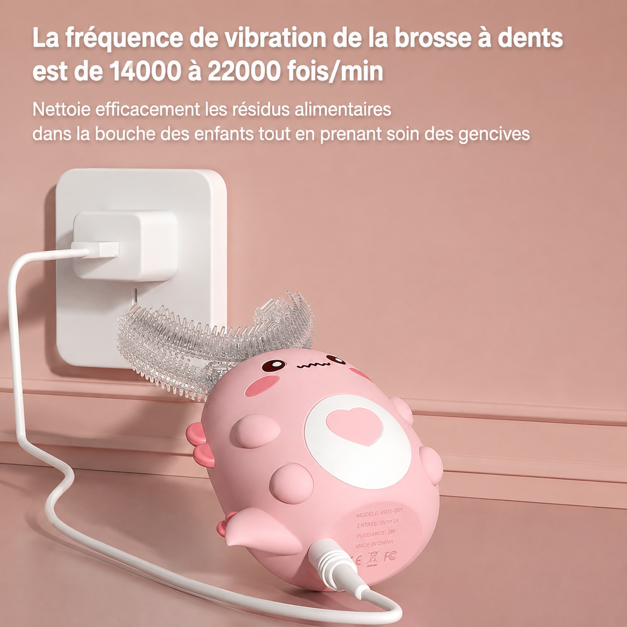 Brosse à dents électrique sonique 360° en U pour enfants