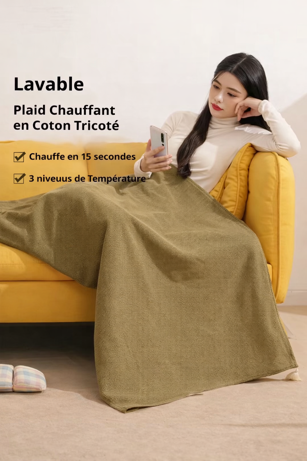 Couverture chauffante USB portable, 3 niveaux de chaleur, lavable, réglable