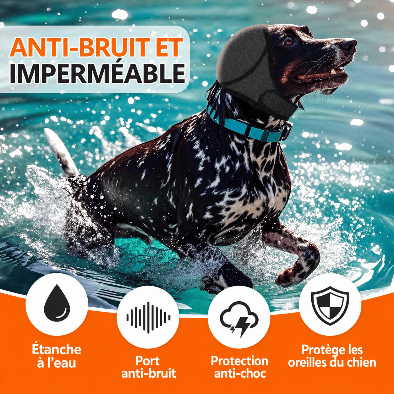 Cache-oreilles apaisant et imperméable pour chien