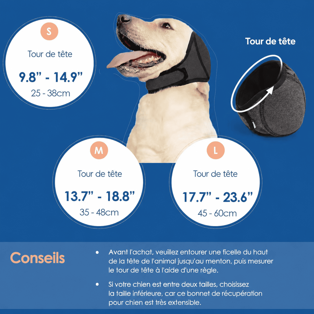 Cache-oreilles apaisant et imperméable pour chien