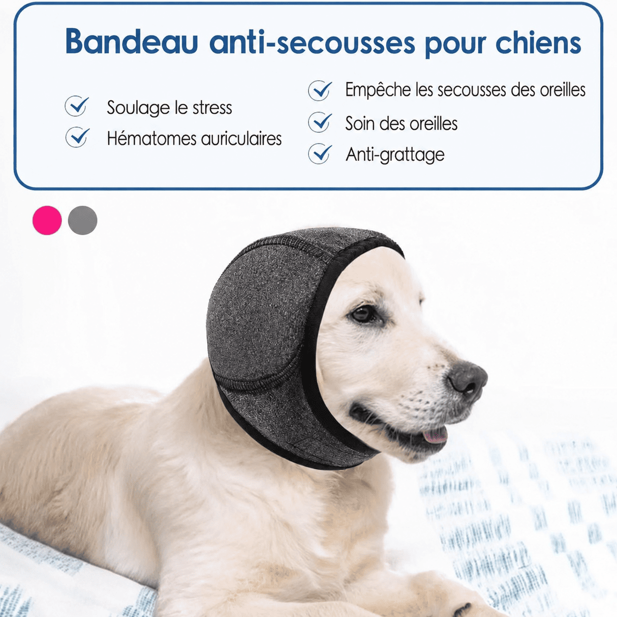 Cache-oreilles apaisant et imperméable pour chien