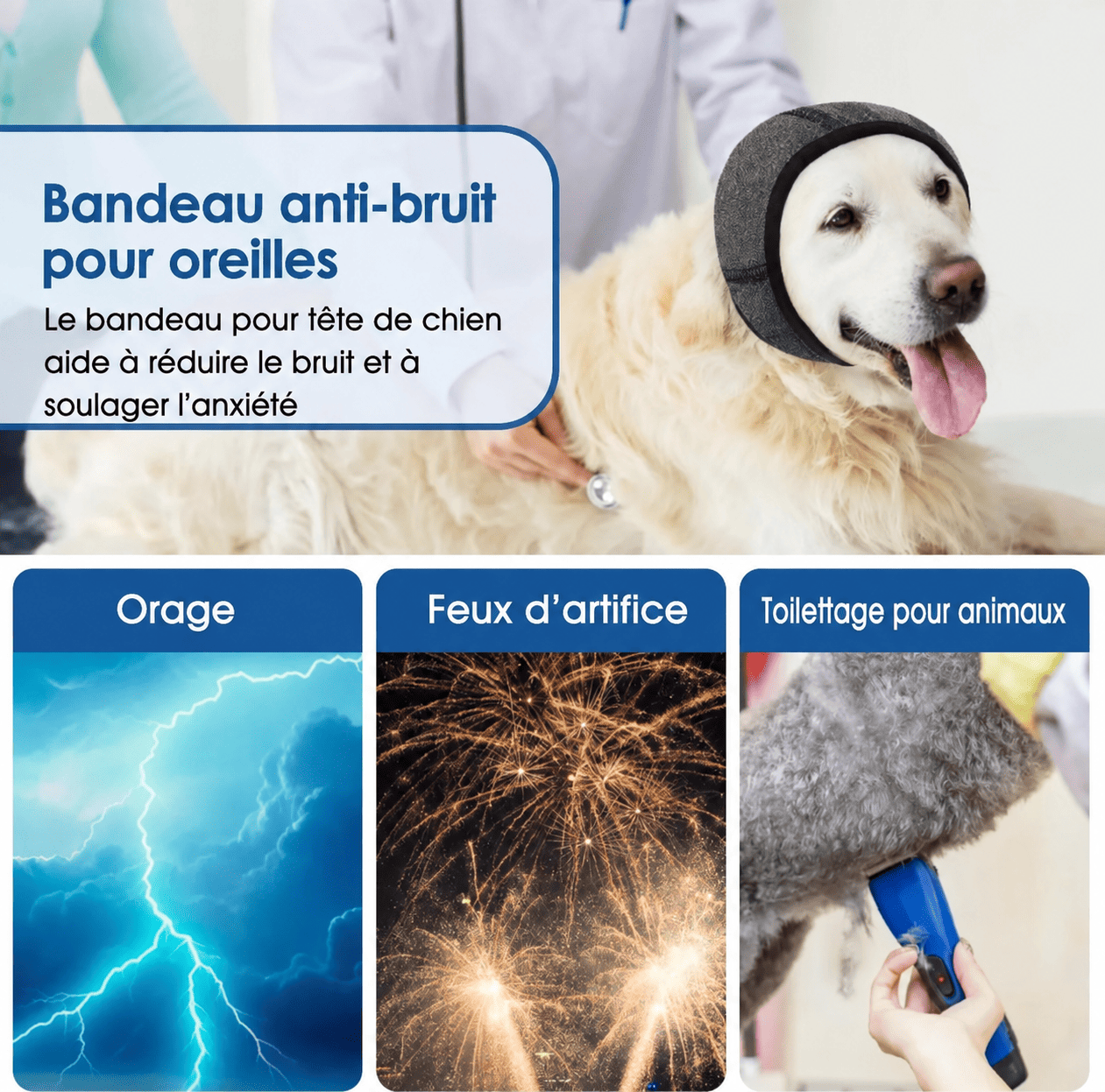 Cache-oreilles apaisant et imperméable pour chien