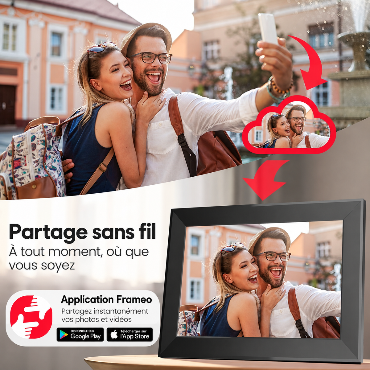Cadre Photo Numérique Wi-Fi 10,1" Écran Tactile HD IPS – Partagez Vos Souvenirs en Direct