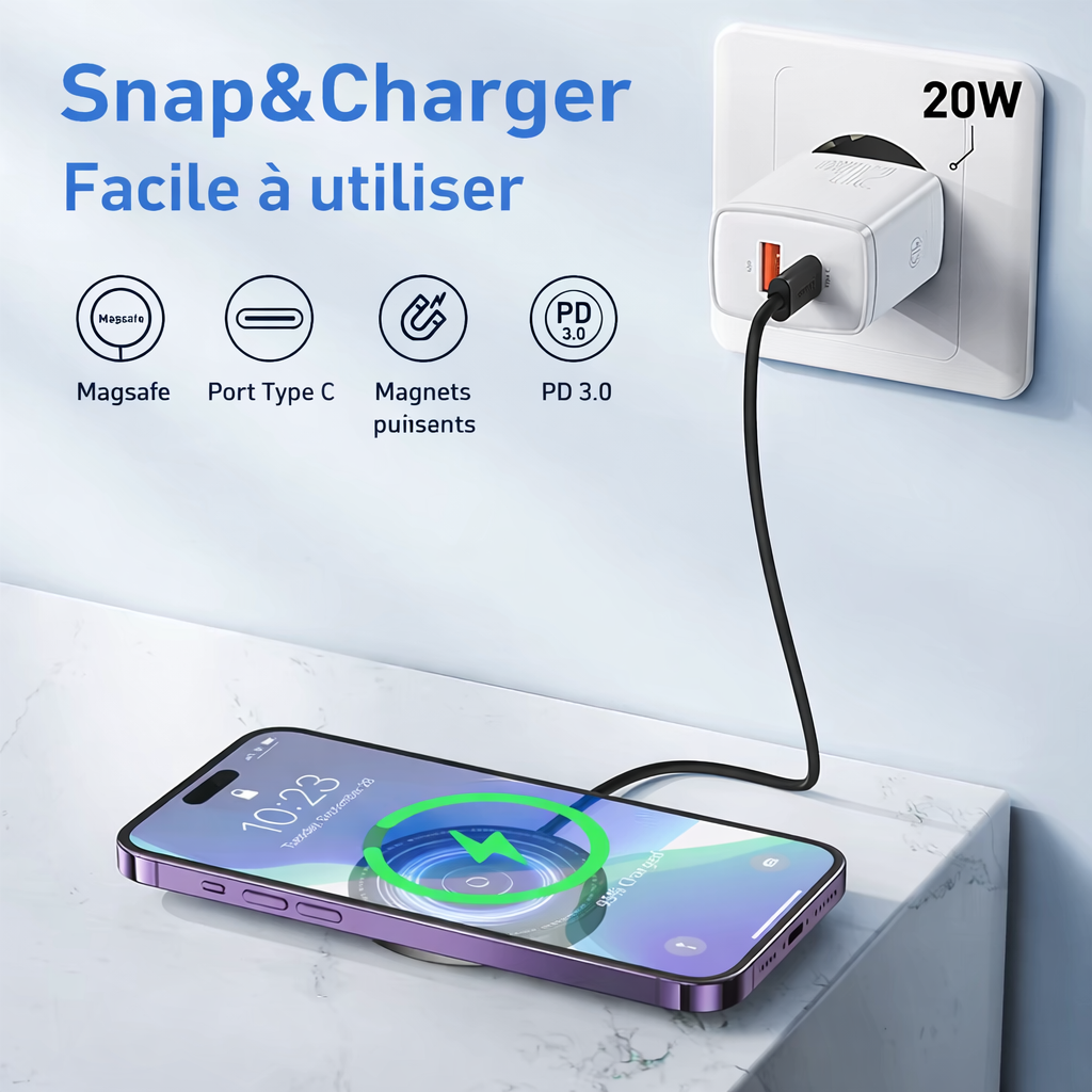 Baseus Qi2 15W – Chargeur sans fil magnétique Ultra rapide pour iPhone