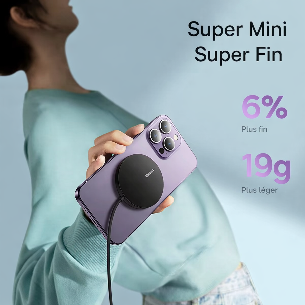 Baseus Qi2 15W – Chargeur sans fil magnétique Ultra rapide pour iPhone