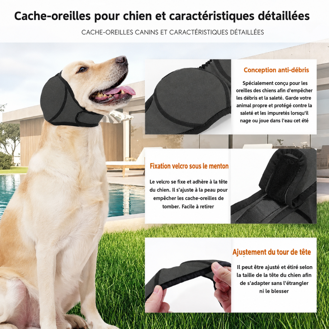 Cache-oreilles apaisant et imperméable pour chien