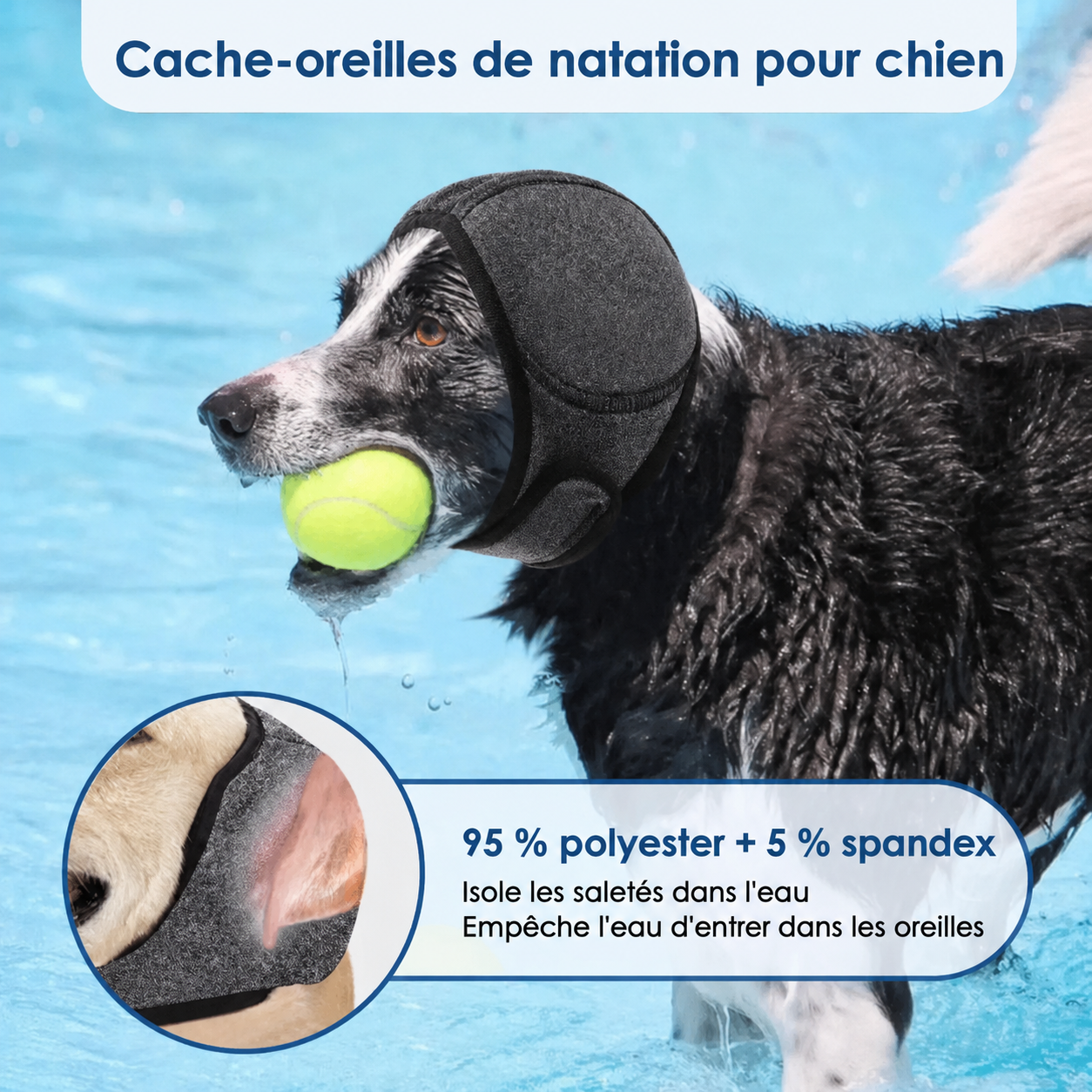 Cache-oreilles apaisant et imperméable pour chien