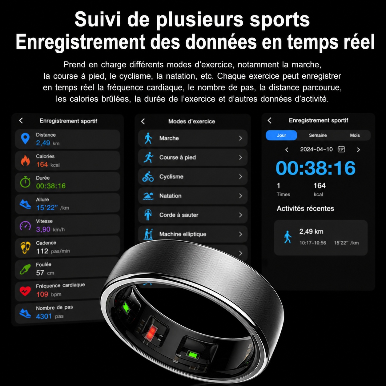 Bague connectée intelligente multisport avec suivi du sommeil et de l’activité