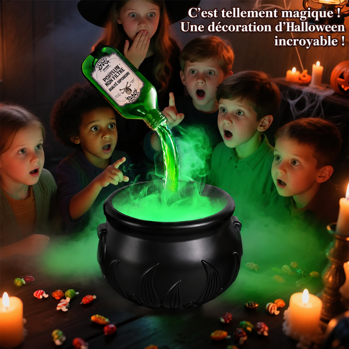 Chaudron Halloween LED avec Effet Brume – Avec ou Sans Squelette