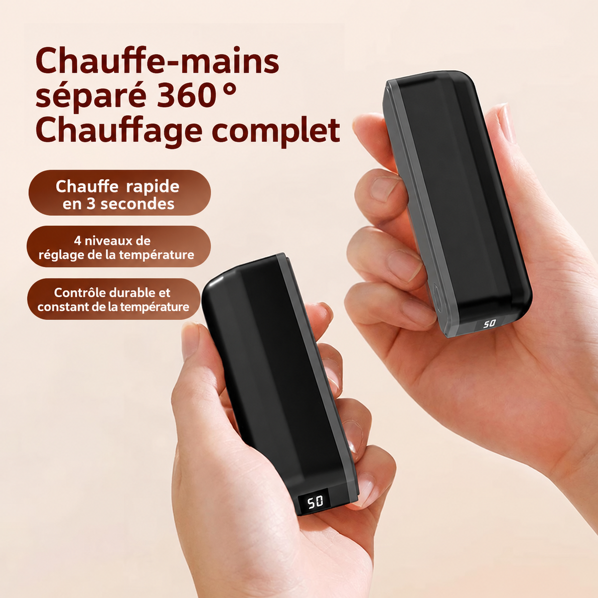 Chauffe-Mains Rechargeables Magnétiques 2-en-1