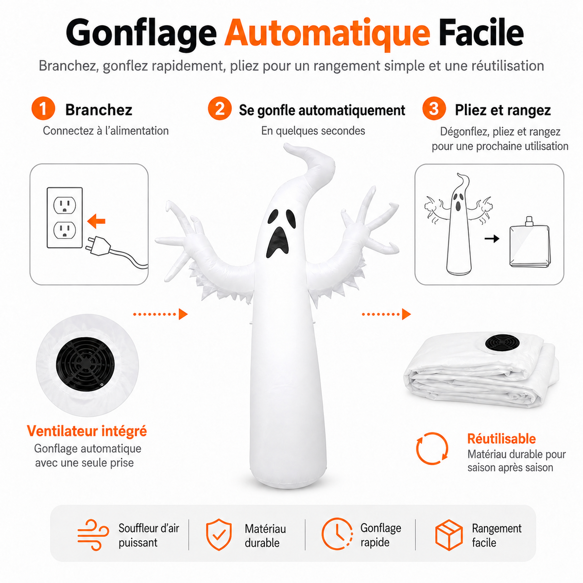 Fantôme Gonflable LED d’Halloween – Décoration Extérieure