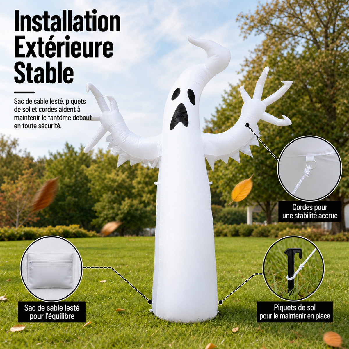 Fantôme Gonflable LED d’Halloween – Décoration Extérieure