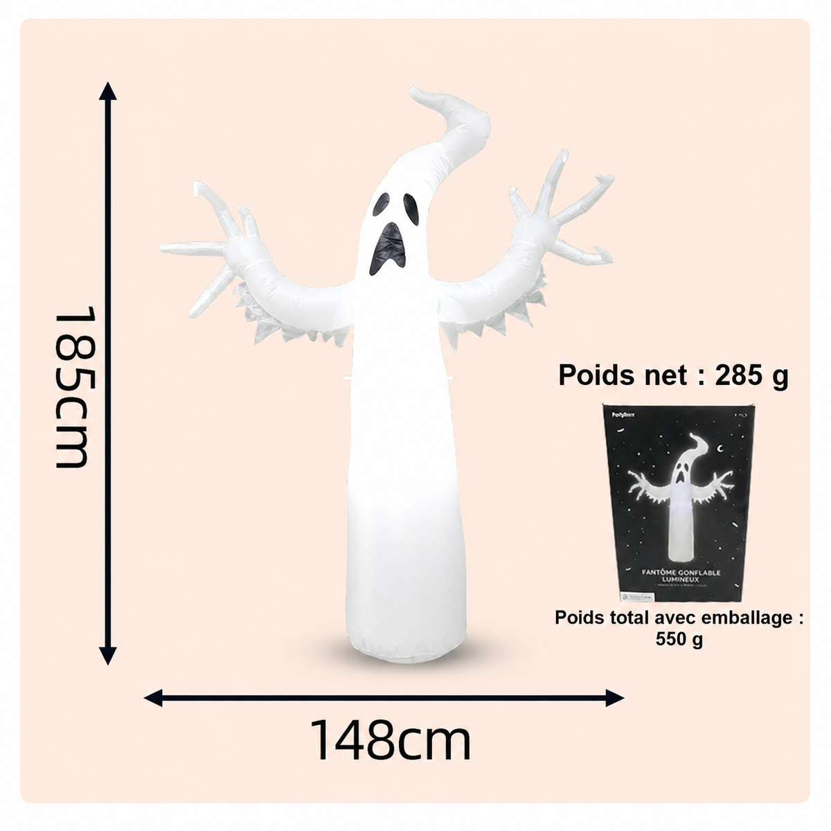 Fantôme Gonflable LED d’Halloween – Décoration Extérieure