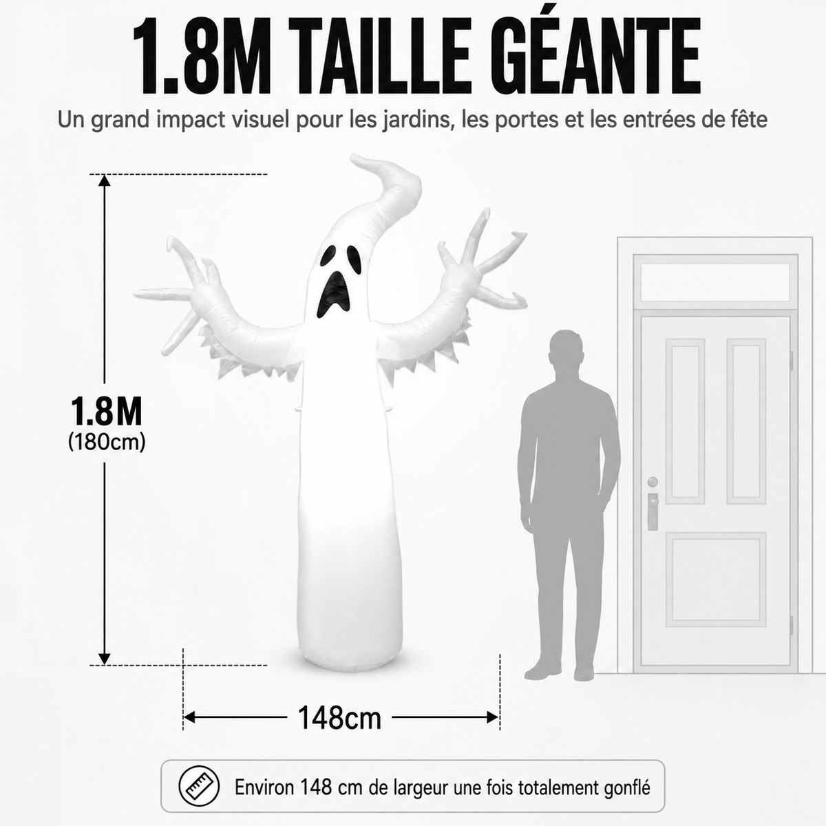 Fantôme Gonflable LED d’Halloween – Décoration Extérieure