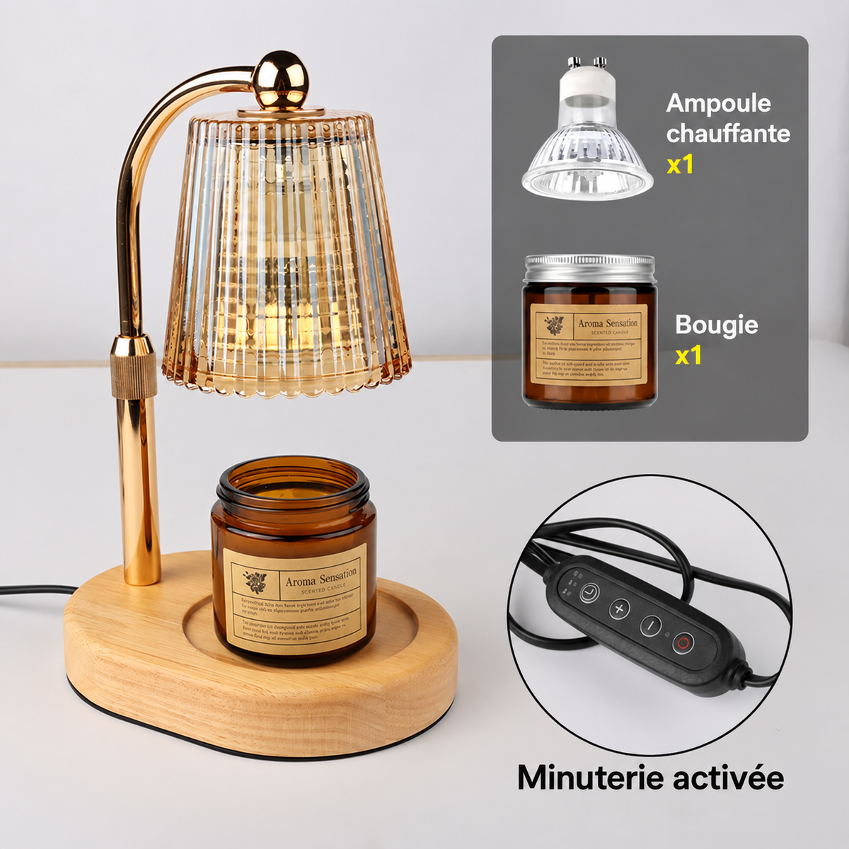 Lampe Chauffe-Bougie 50 W avec Minuterie et Intensité Variable