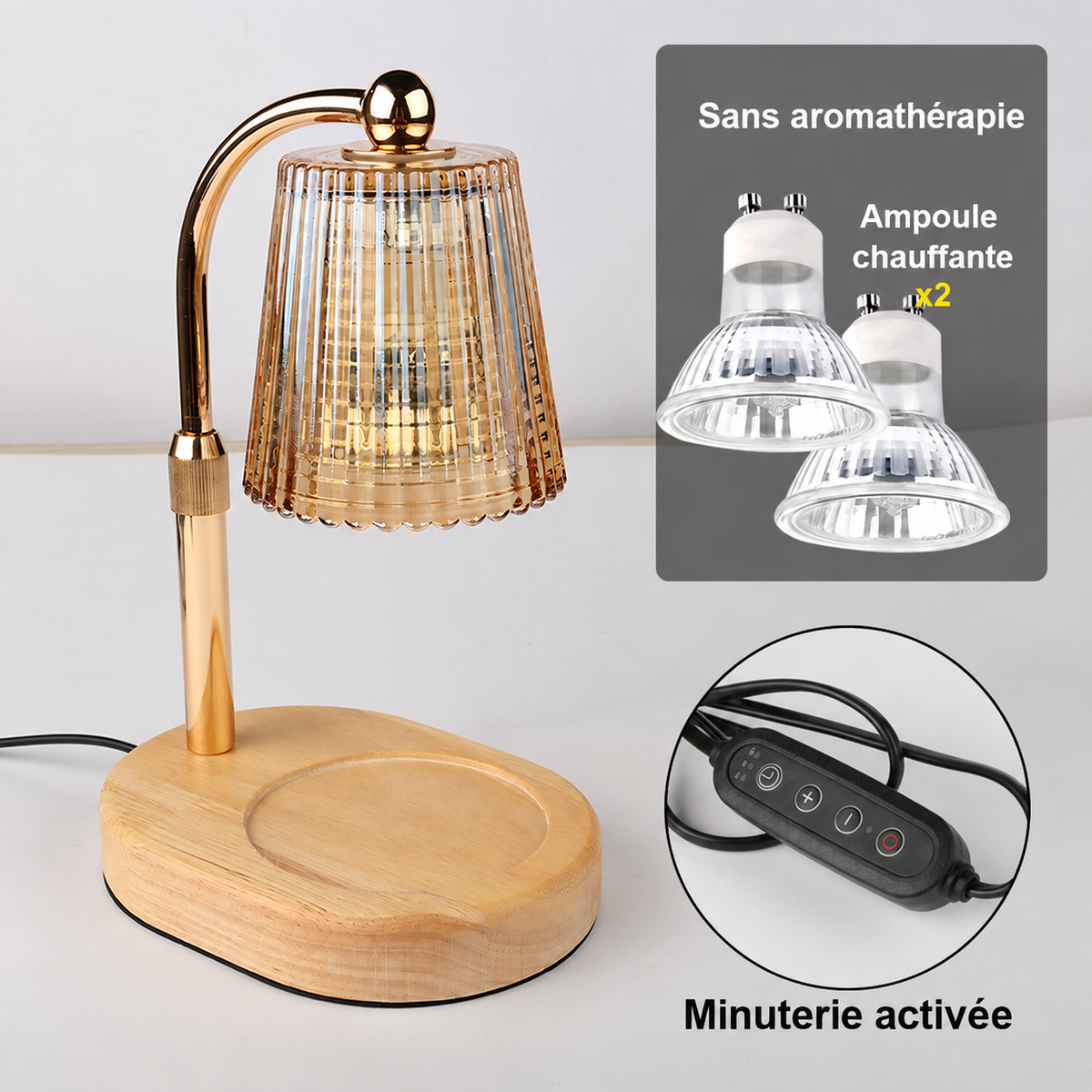 Lampe Chauffe-Bougie 50 W avec Minuterie et Intensité Variable