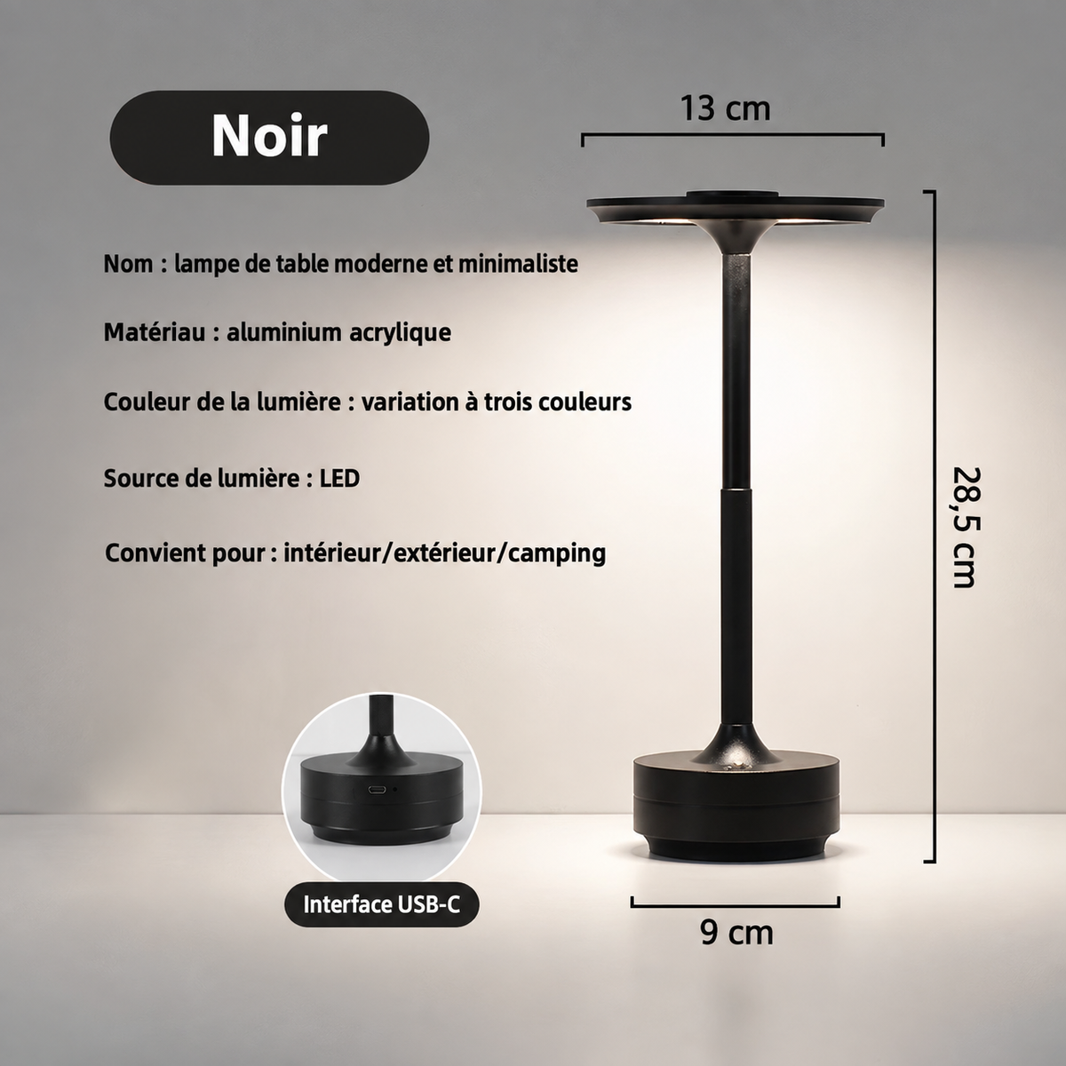 Lampe de Table Rechargeable Sans Fil – LED Tactile & Intensité Réglable