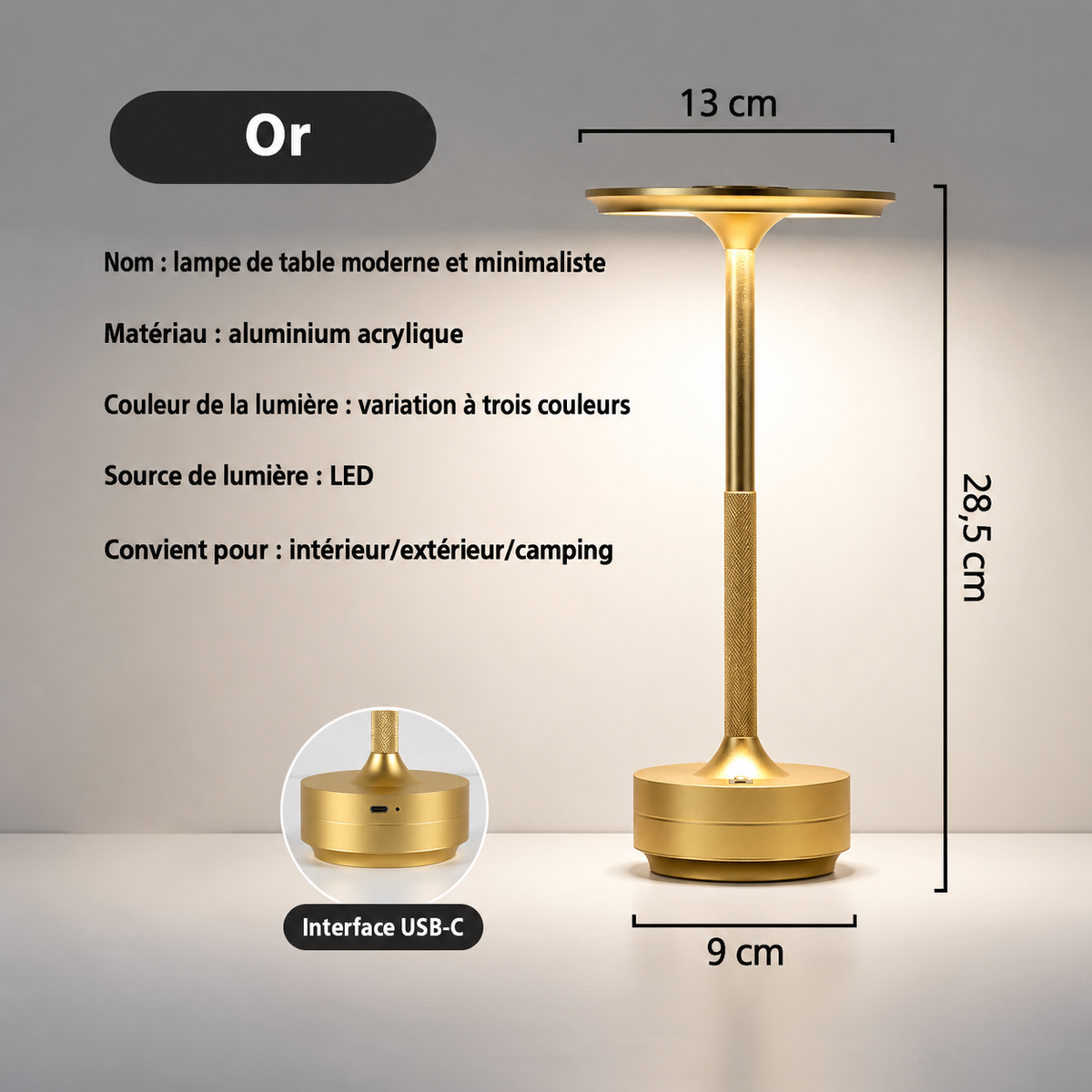 Lampe de Table Rechargeable Sans Fil – LED Tactile & Intensité Réglable